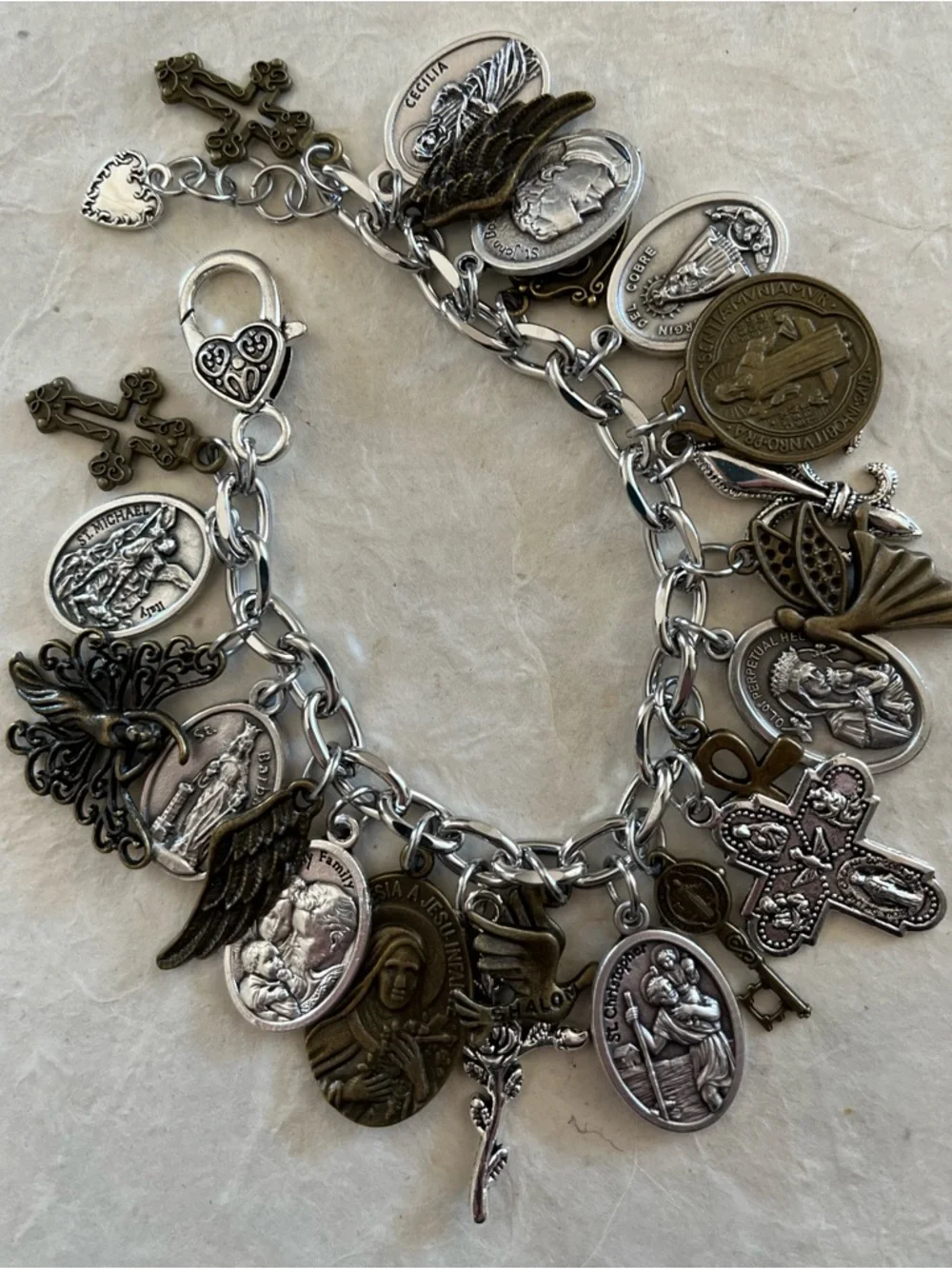 Charm Bracelet, Saints, Catholic Mixed Metals